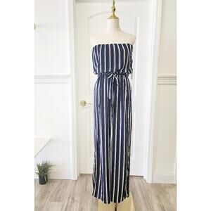 Striped Open Layered Leg Jumpsuit
